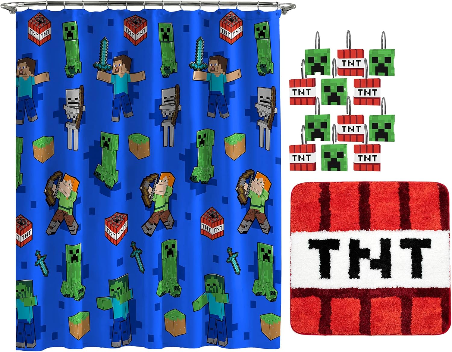 Minecraft Creeper TNT 14 Piece Bathroom Set for Fun Showers