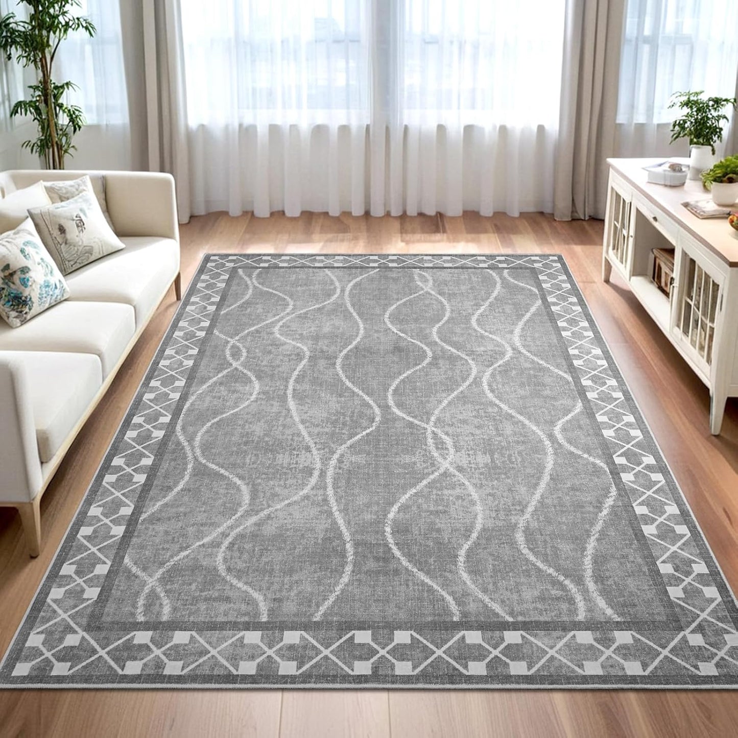 5x7 Light Grey Area Rugs for Living Room, Soft Non-Slip Design