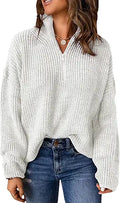 EVALESS Waffle Knit Quarter Zip Pullover Sweater - Casual Comfort