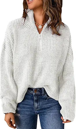 EVALESS Sweaters for Women Waffle Knit Long Sleeve Quarter Zip