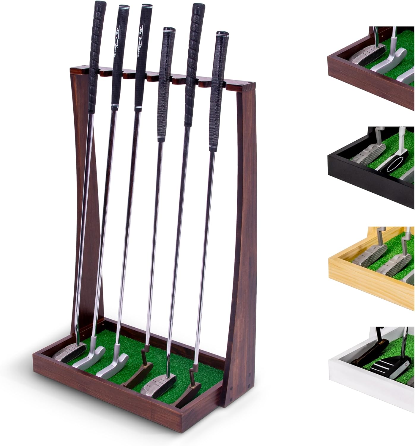GoSports Premium Wooden Golf Putter Stand for 6 Clubs Display