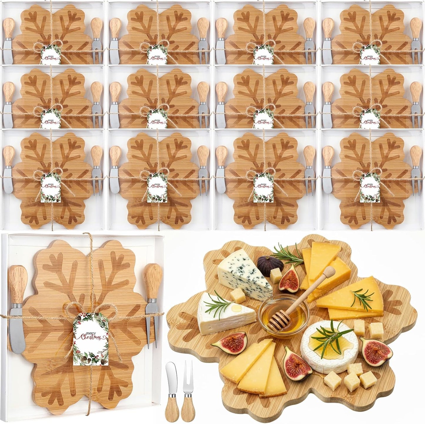 Christmas Charcuterie Board Gift Set with Cheese Knives and Forks
