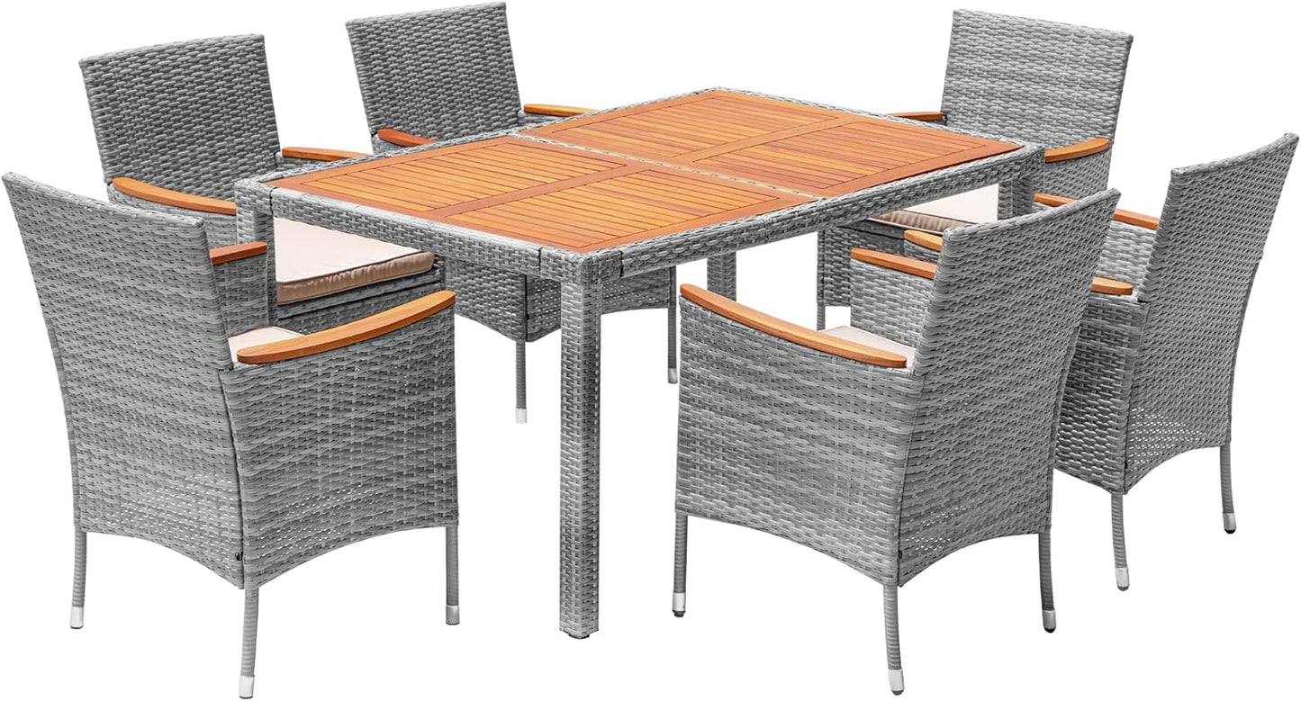 Devoko Dining 7 PCS Furniture Set with Acacia Wood Table Top
