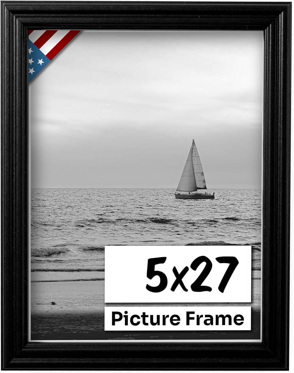 Black 5x27 Picture Frame - Handmade Solid Wood Wall Decor