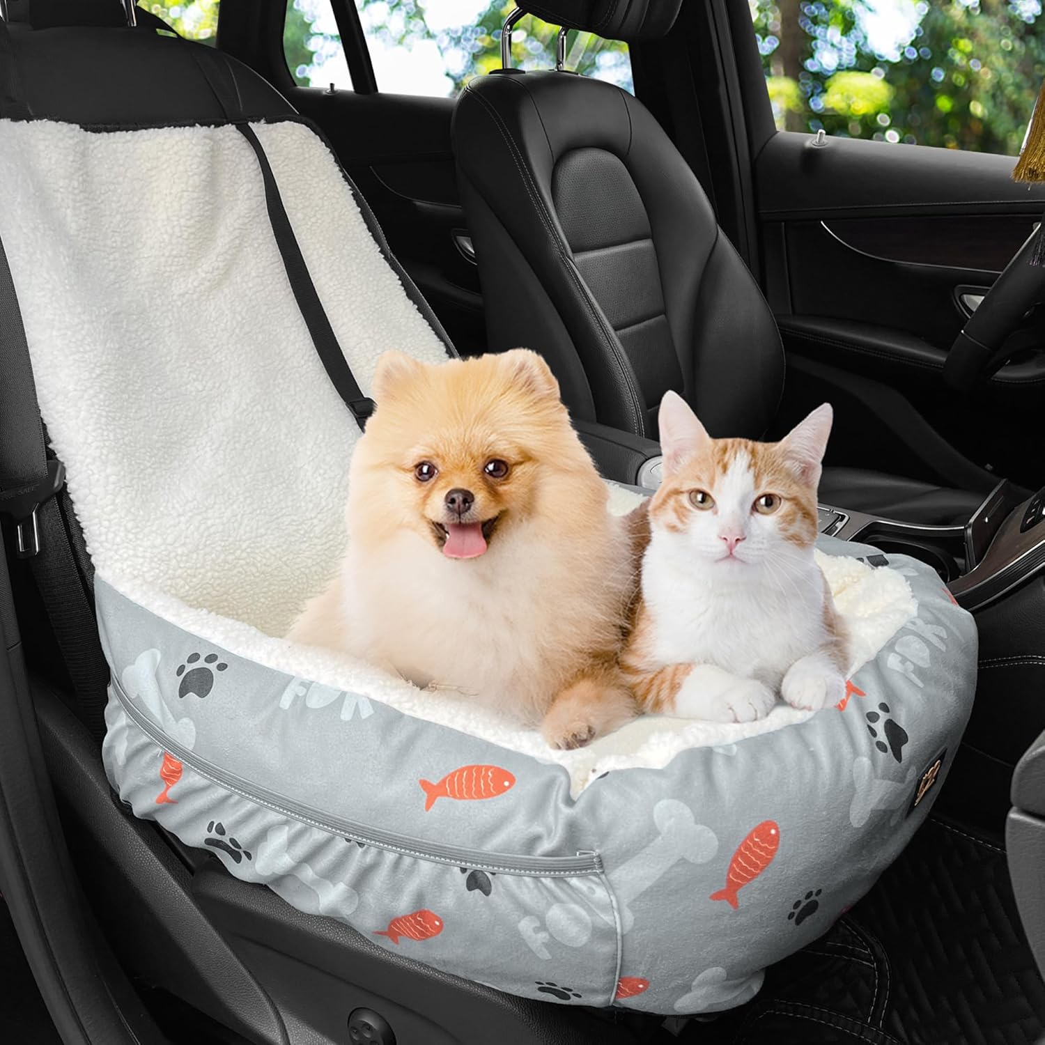Dog Car Seat for Small Medium Dogs with Safety Leash Belt