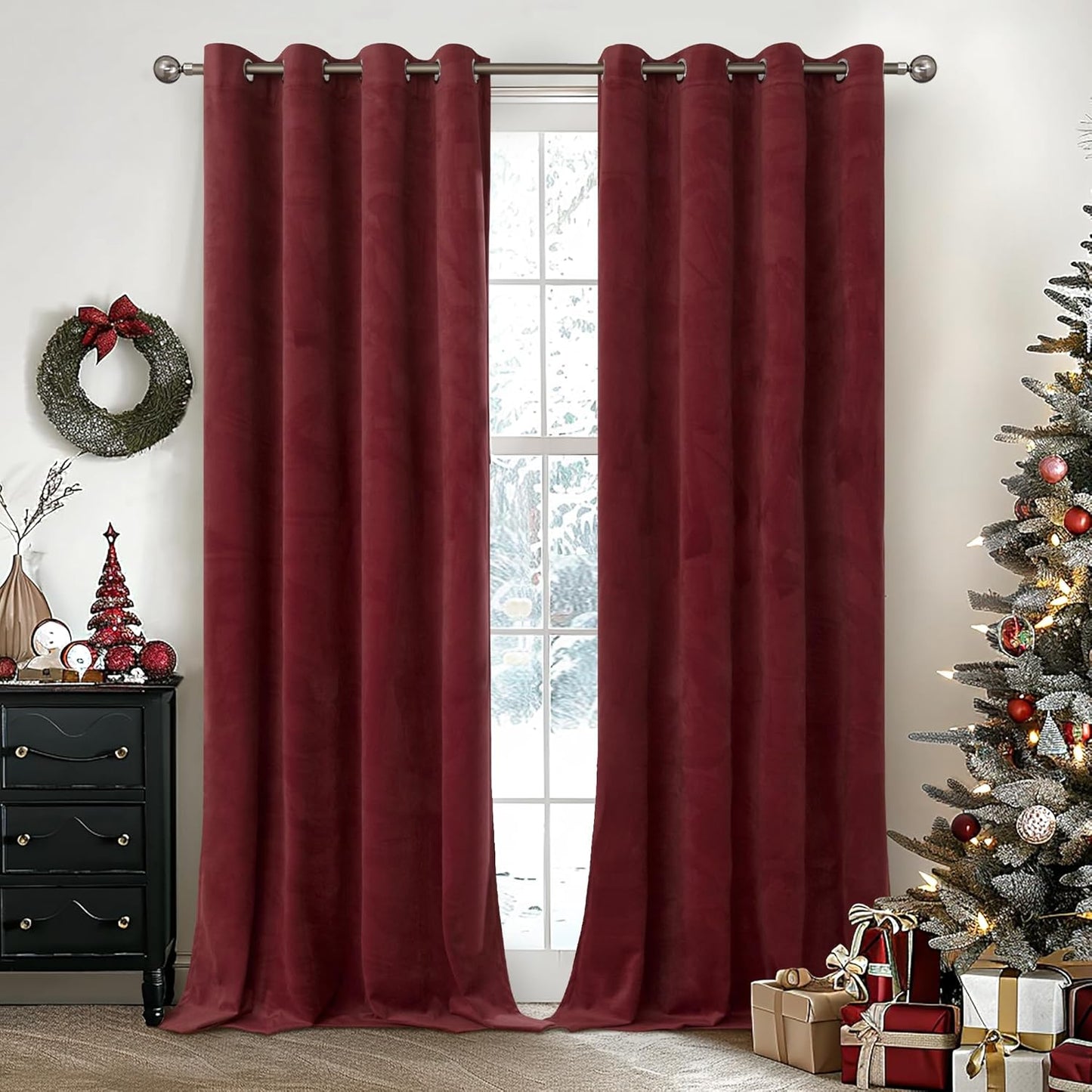 YoungsTex Burgundy Velvet Blackout Curtains for Elegant Spaces