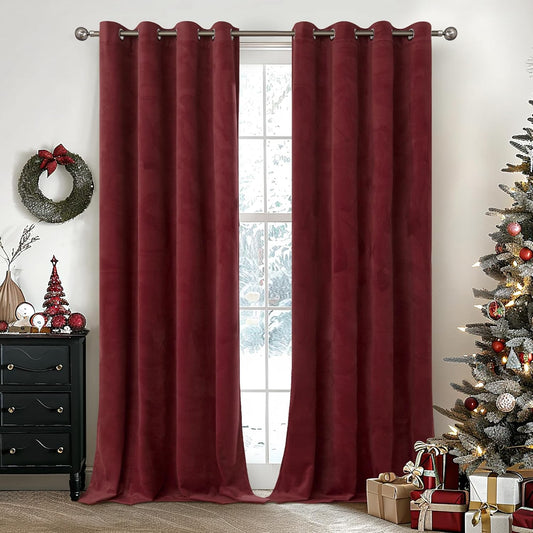 YoungsTex Burgundy Velvet Blackout Curtains for Elegant Spaces