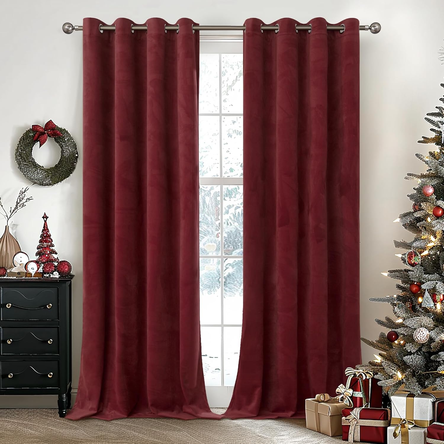 YoungsTex Burgundy Velvet Curtains for Living Room and Bedroom