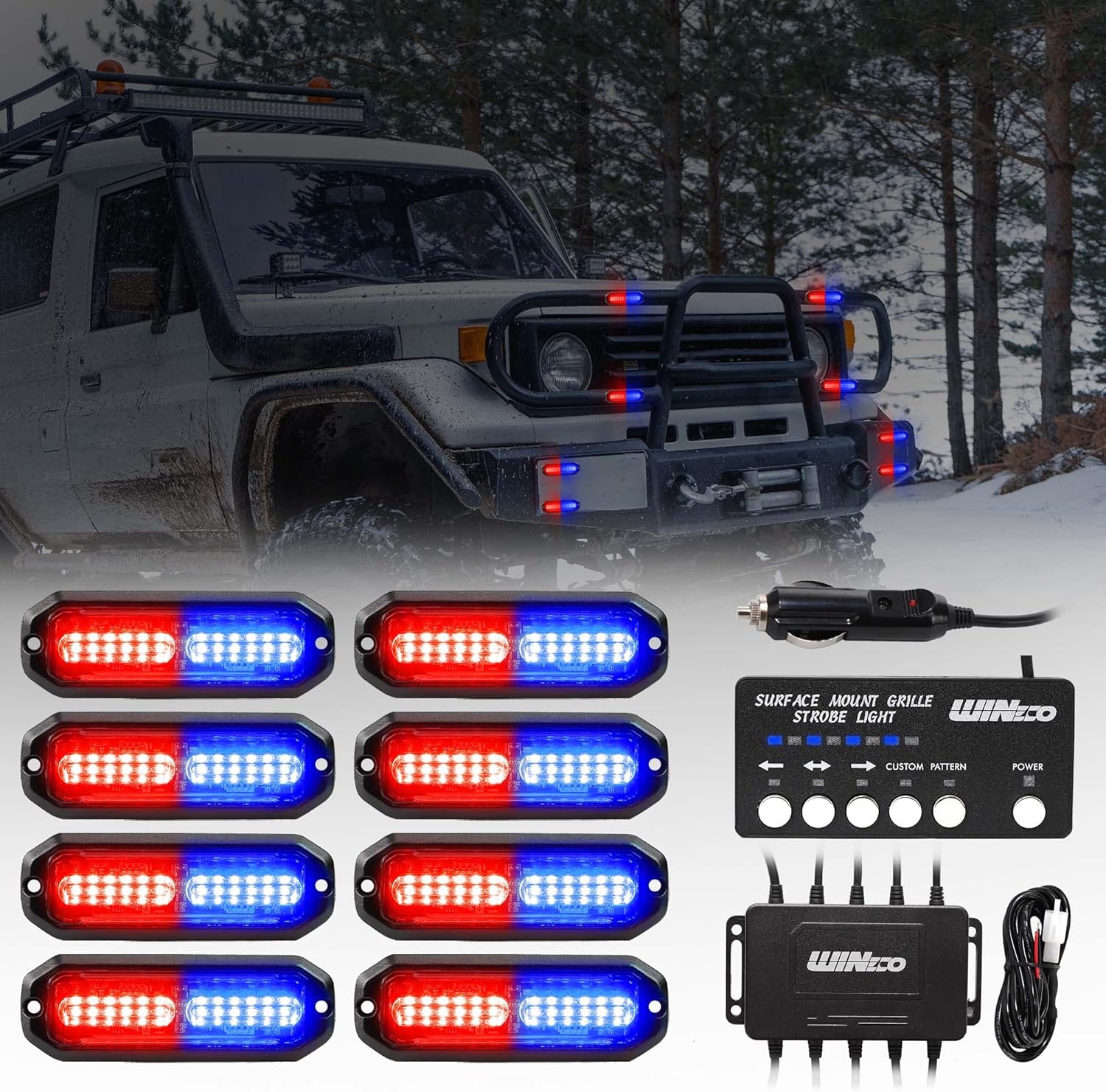 WINECO Police Lights for Vehicles - 8PCS LED Strobe Kit