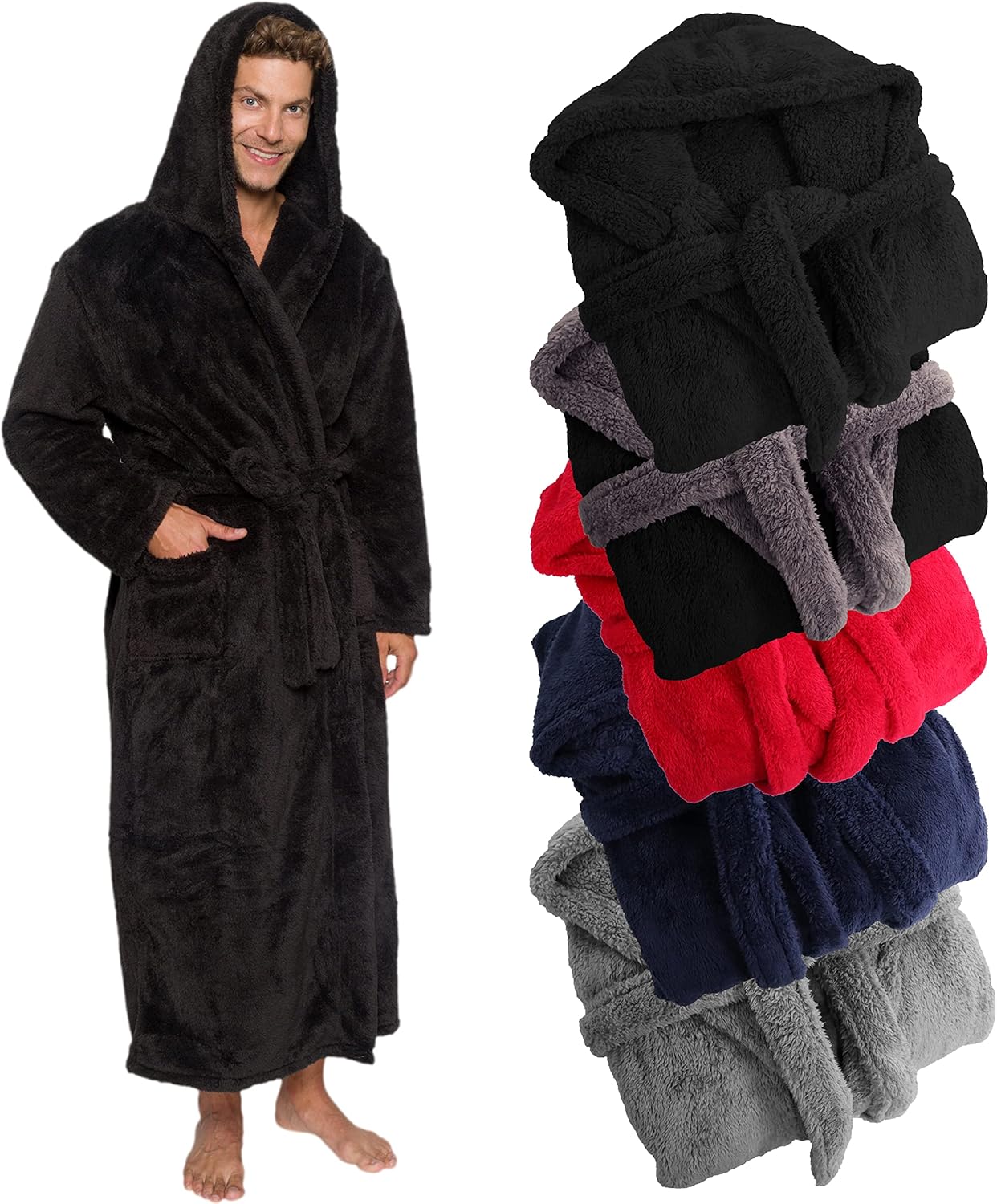 Ross Michaels Mens Luxury Hooded Plush Bathrobe for Comfort