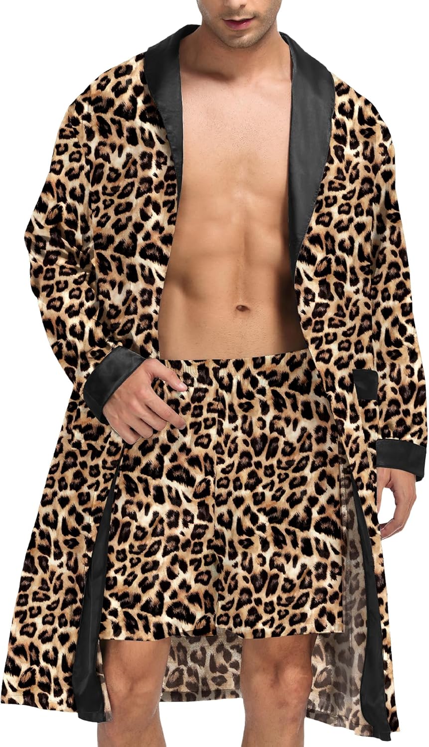 SWOMOG Men's Satin Robe with Shorts Set for Luxurious Comfort
