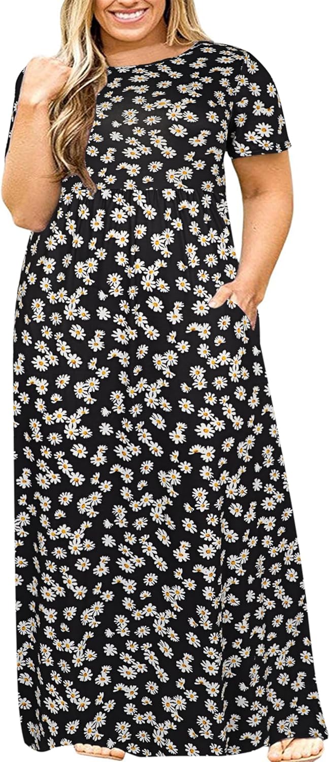 Kancystore Women's Plus Size Maxi Dress with Pockets for Summer