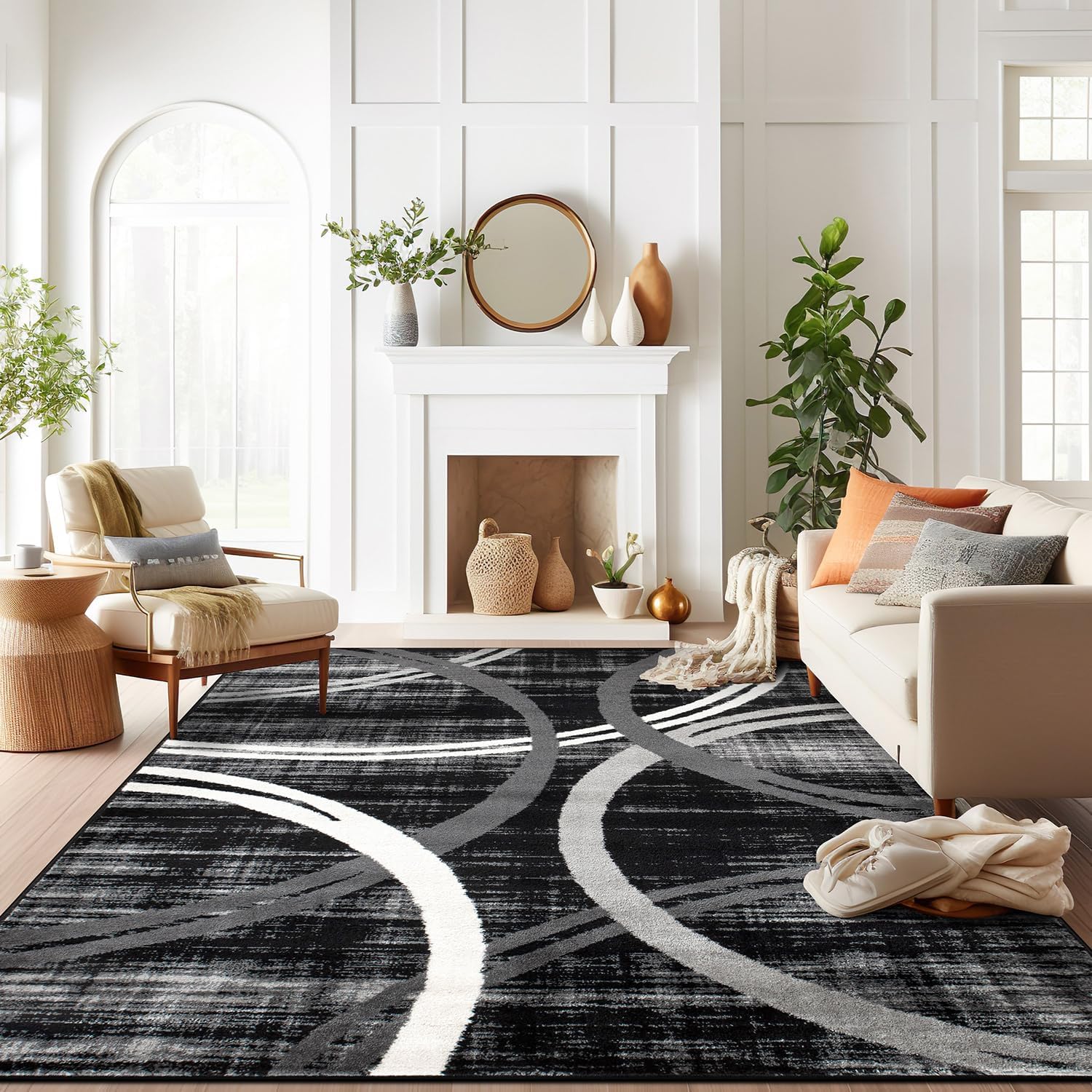 Rugshop Modern Wavy Circles Design Area Rug for Living Room
