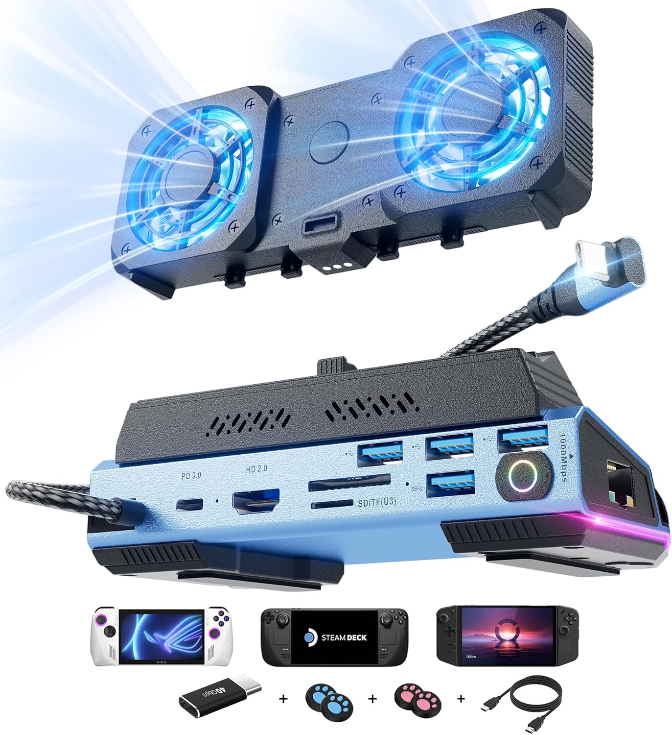 13 in 1 Steam Deck Docking Station with Cooling Fans and 4K Output