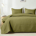 Full/Queen Quilt Set Olive Green Lightweight Quilt - Coin Pattern