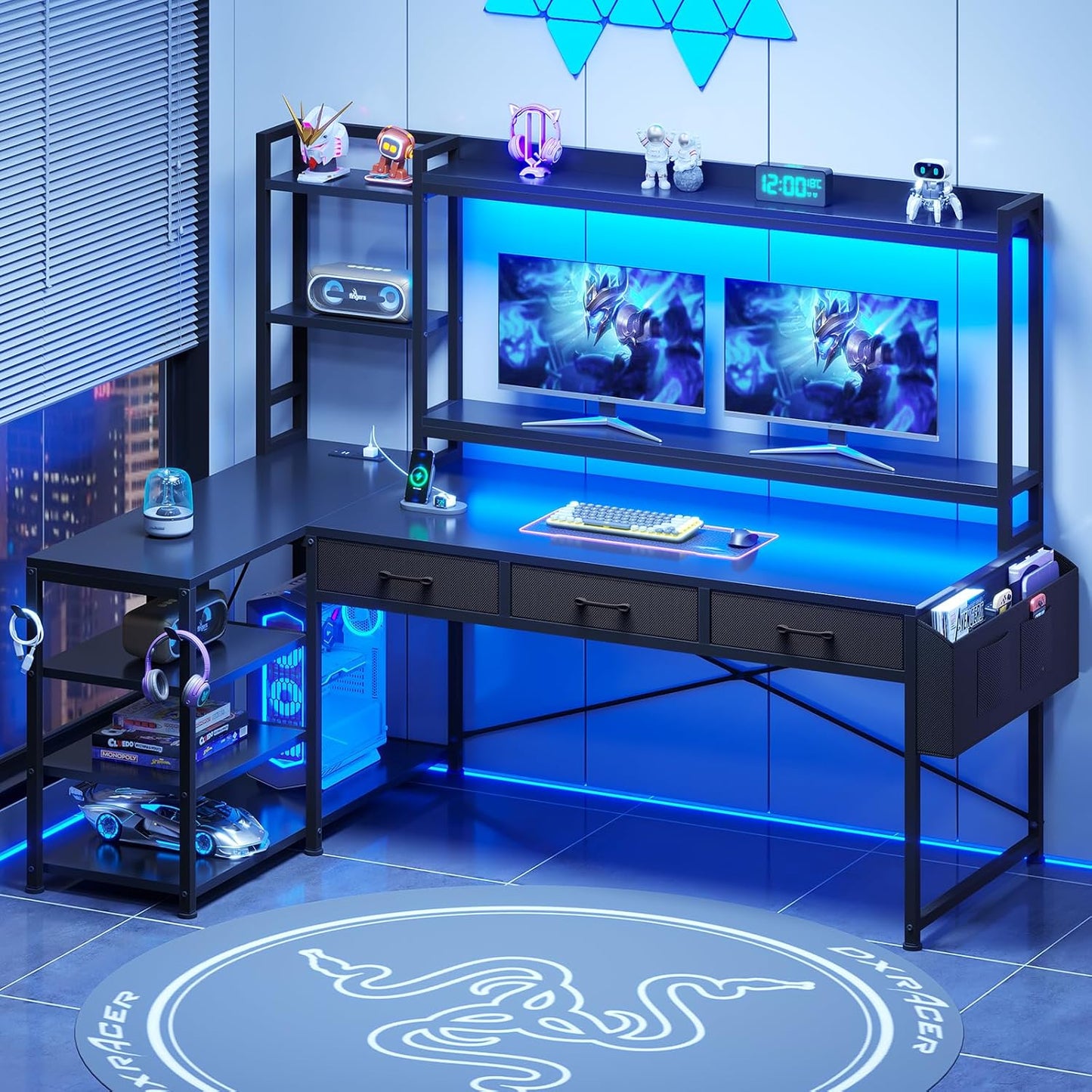 SEDETA 55 L-Shaped Gaming Desk with Storage & LED Lights