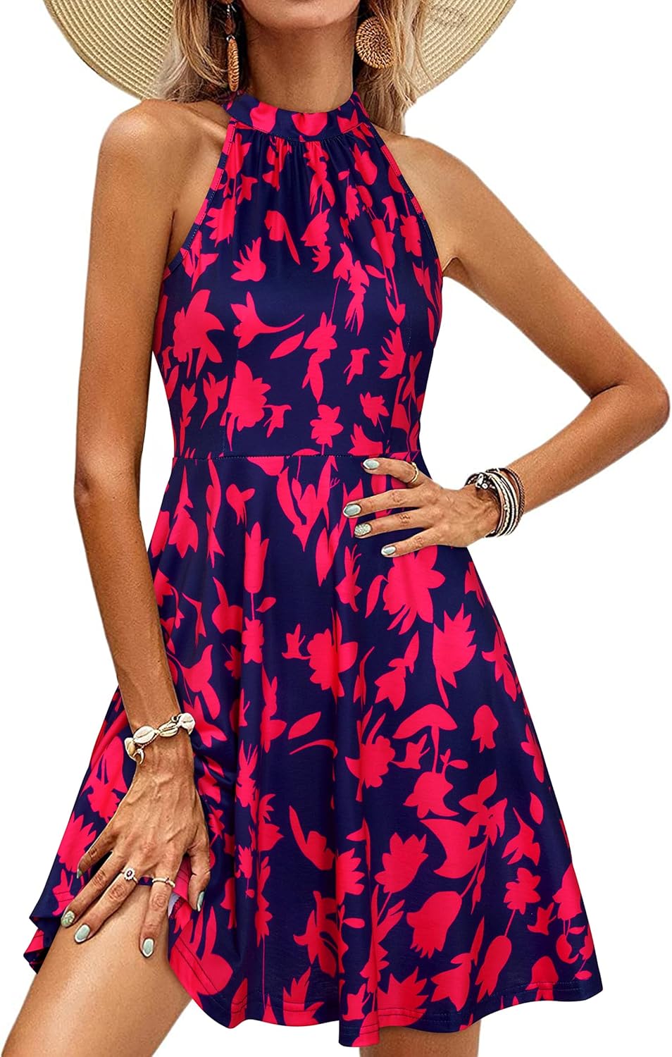 OUGES Women's Halter Neck Floral Summer Casual Sundress Review