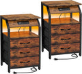 End Tables Set of 2 Nightstands with Charging Station and LED Lights