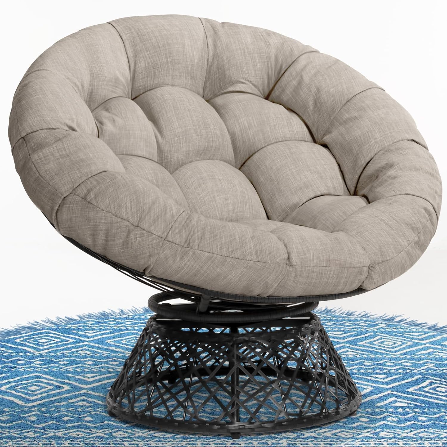 40in Ergonomic Wicker Papasan Chair with Thick Cushion Comfort