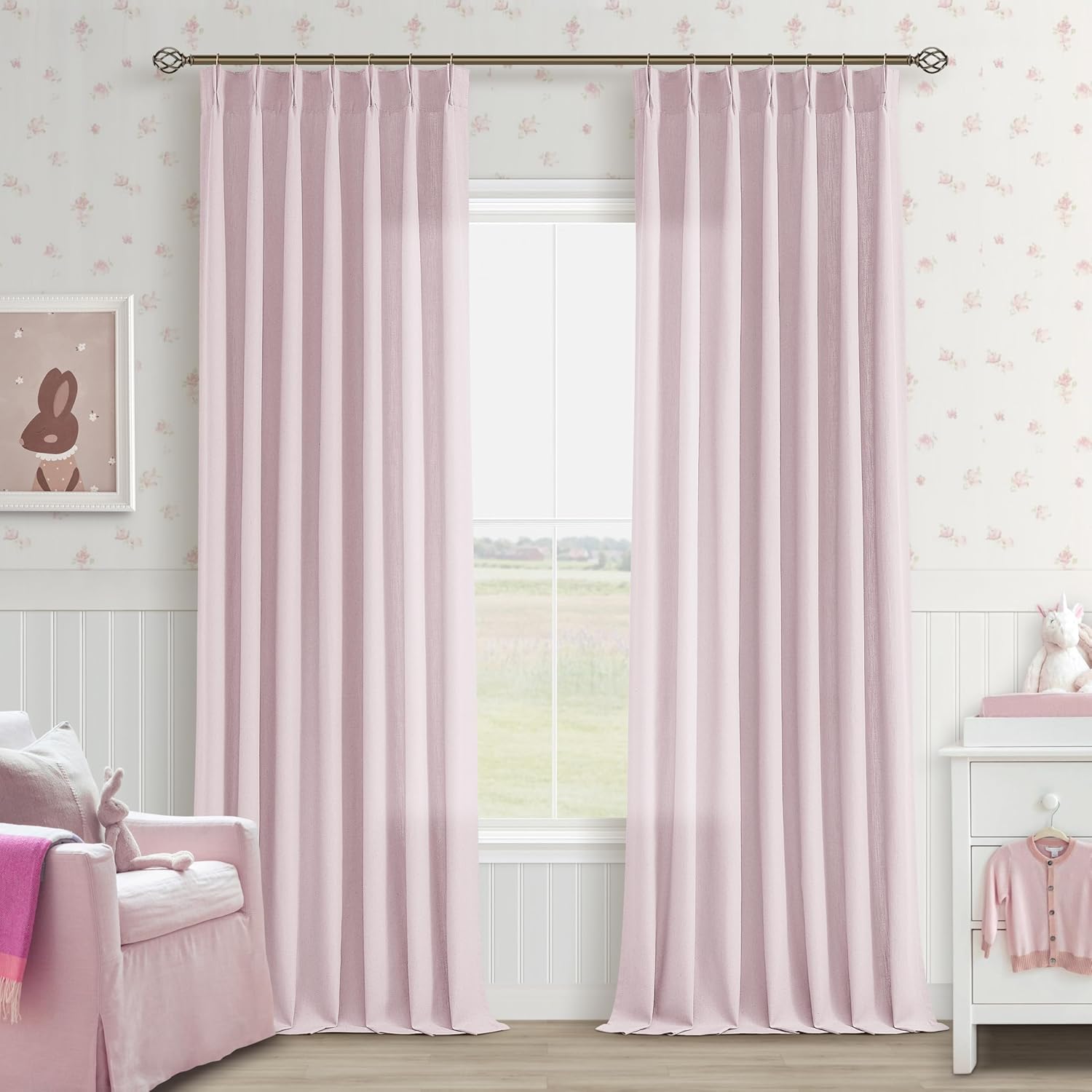 Light Pink Linen Pinch Pleated Curtains for Girls Bedroom