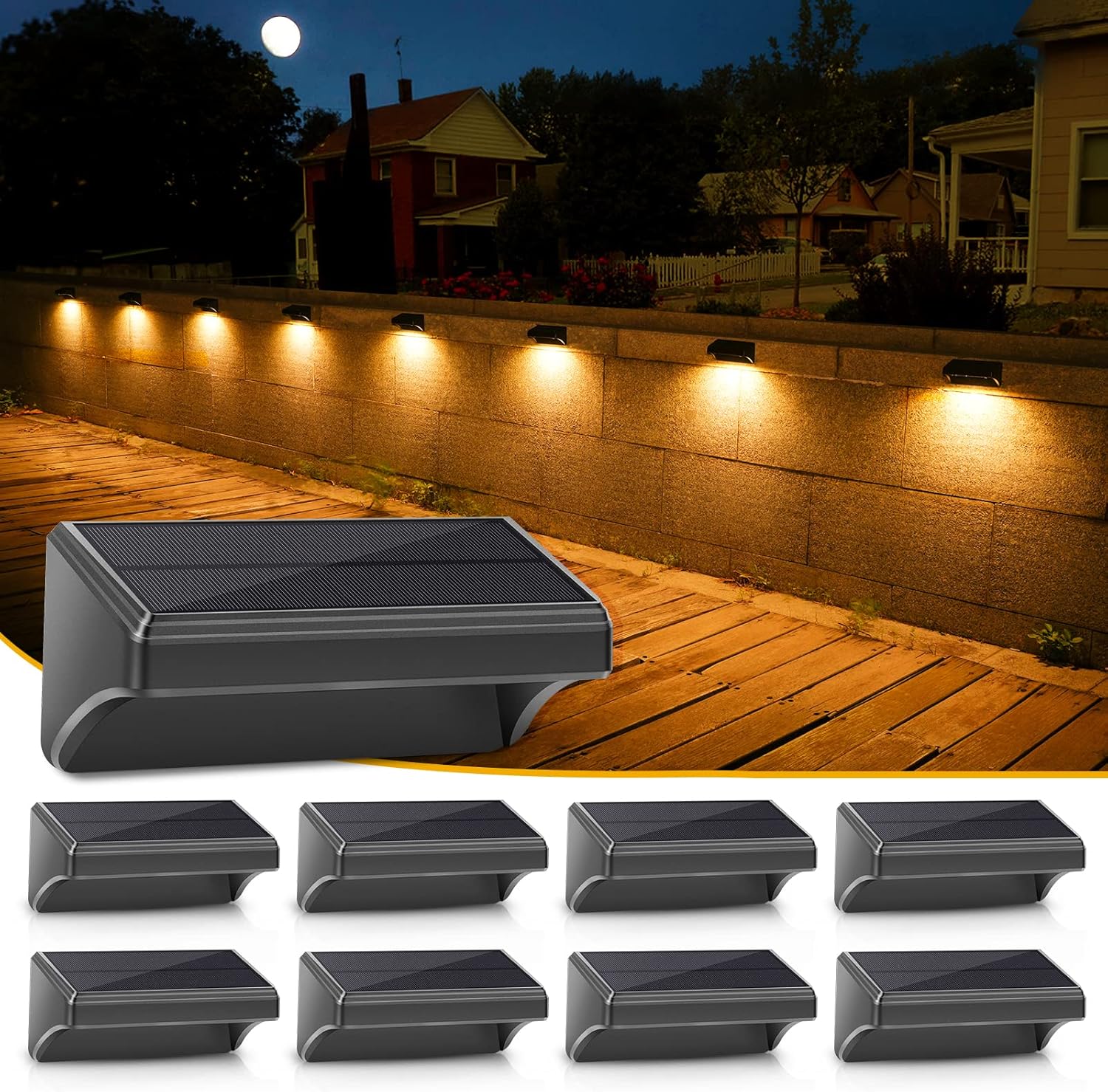 Aulanto Solar Fence Lights 8 Pack for Outdoor Garden Lighting
