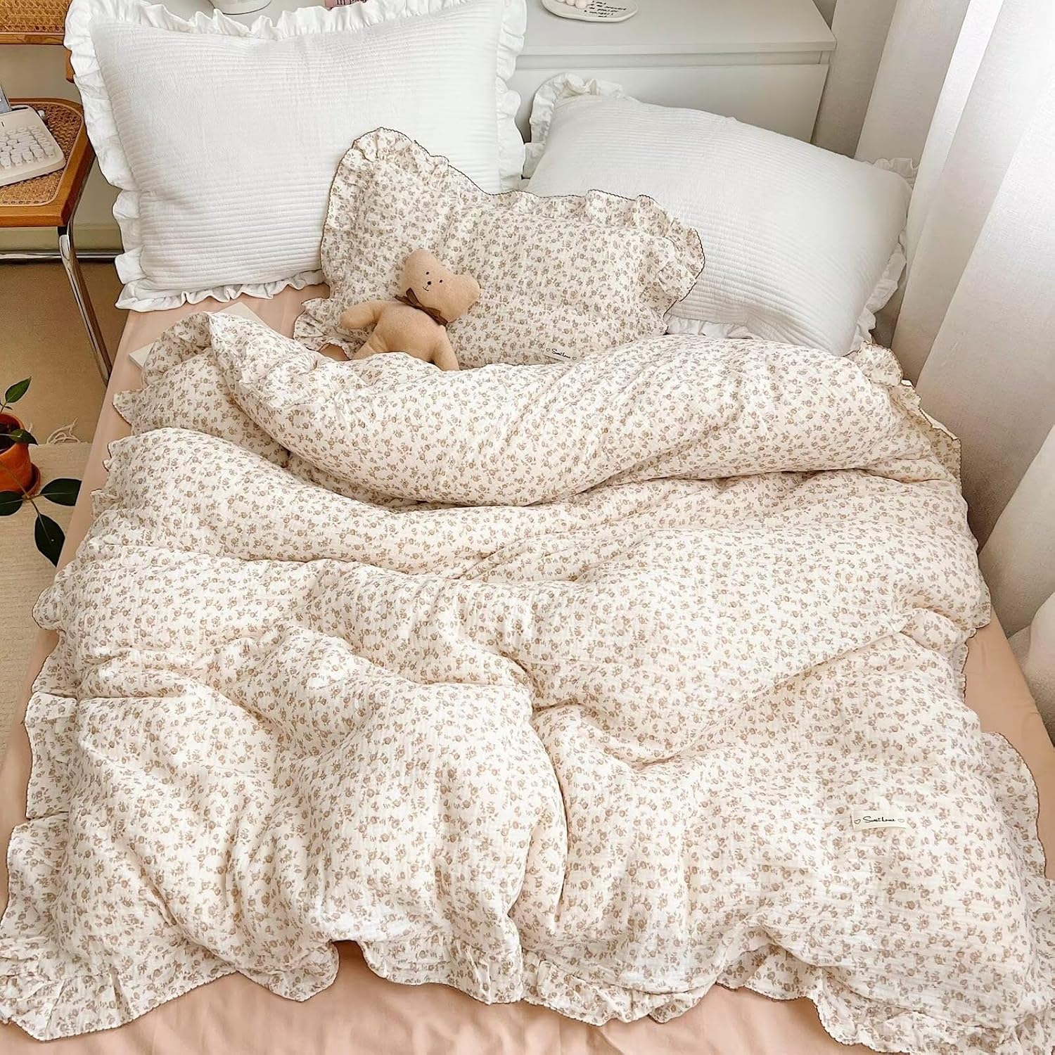 BuLuTu Soft Cotton Muslin Duvet Cover for Kids with Floral Design