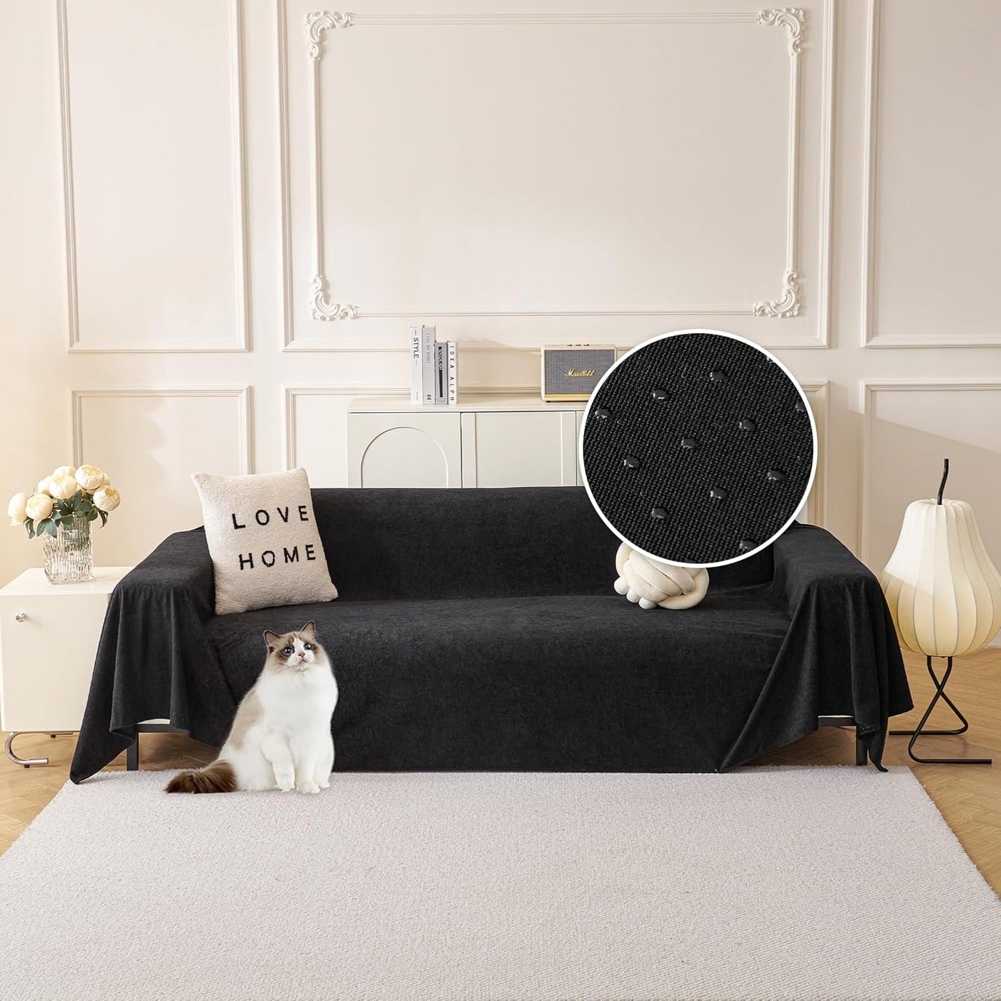 MYSKY HOME Black Couch Covers for Sectional Sofa Protection