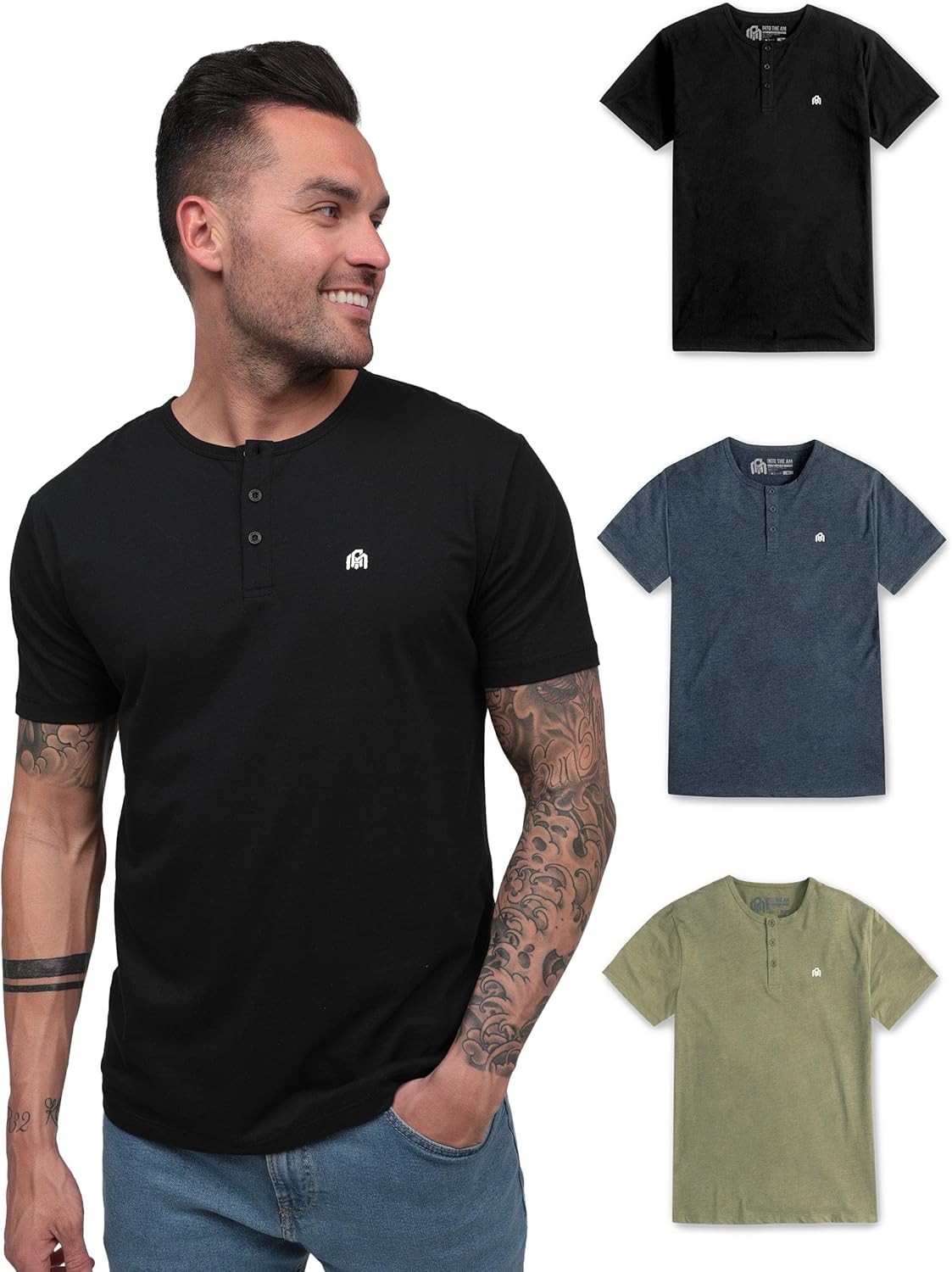 INTO THE AM Premium Henley Shirts for Men - Casual Short Sleeve
