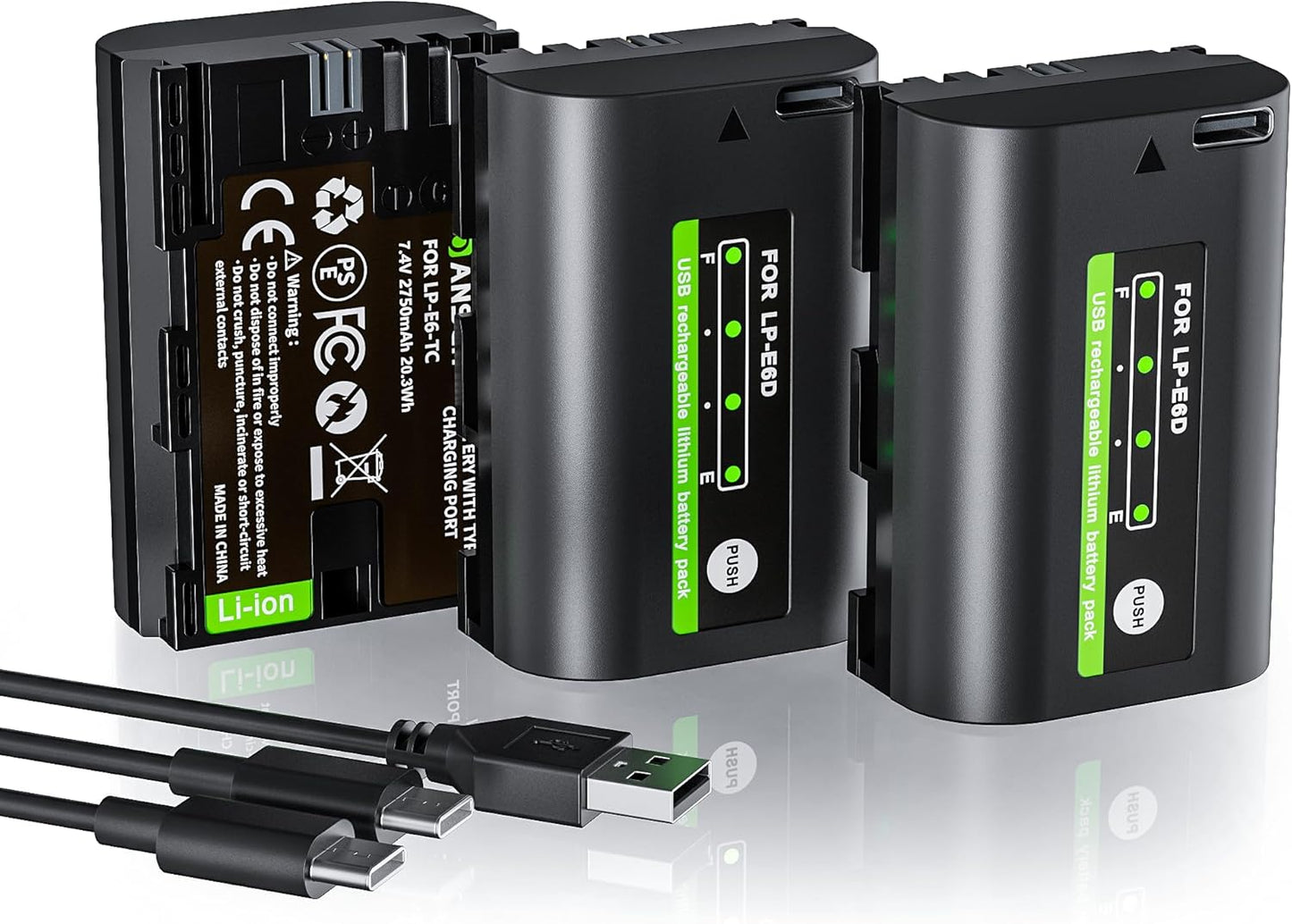 3 Pack LP-E6N Battery Replacement with USB Charging for Canon