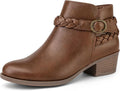 Women's Ankle Boots Low Chunky Heel Round Toe Wide Width - Easy Zipper