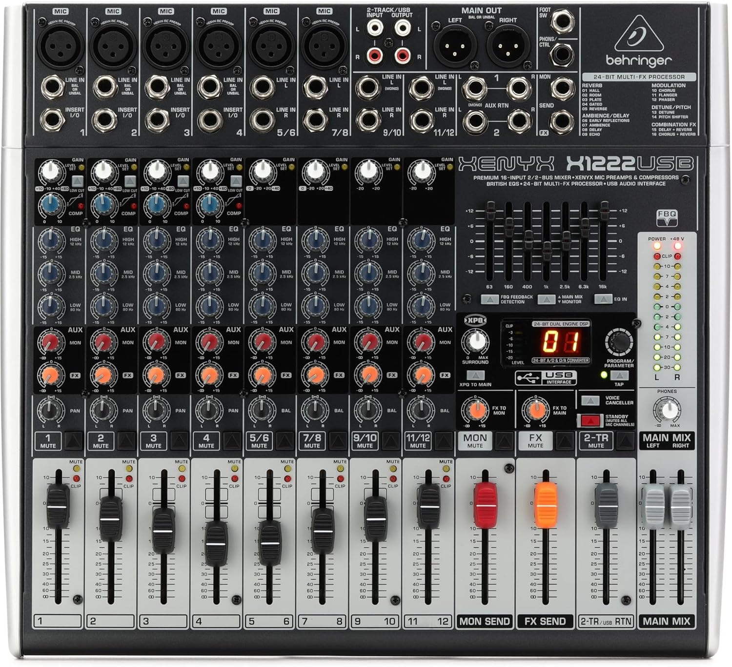 Behringer XENYX X1222USB Mixer with Premium Mic Preamps
