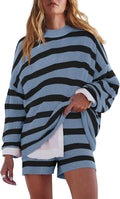 Womens Oversized Lounge Sets Striped 2-Piece Sweater Pajama Set