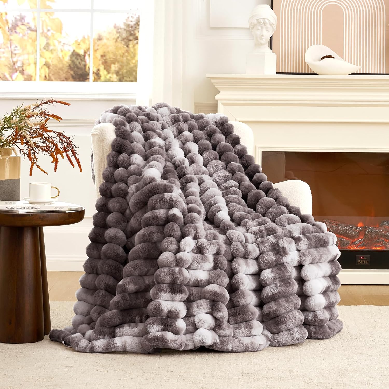 Cozy Bliss Faux Fur Throw Blanket for Couch and Living Room