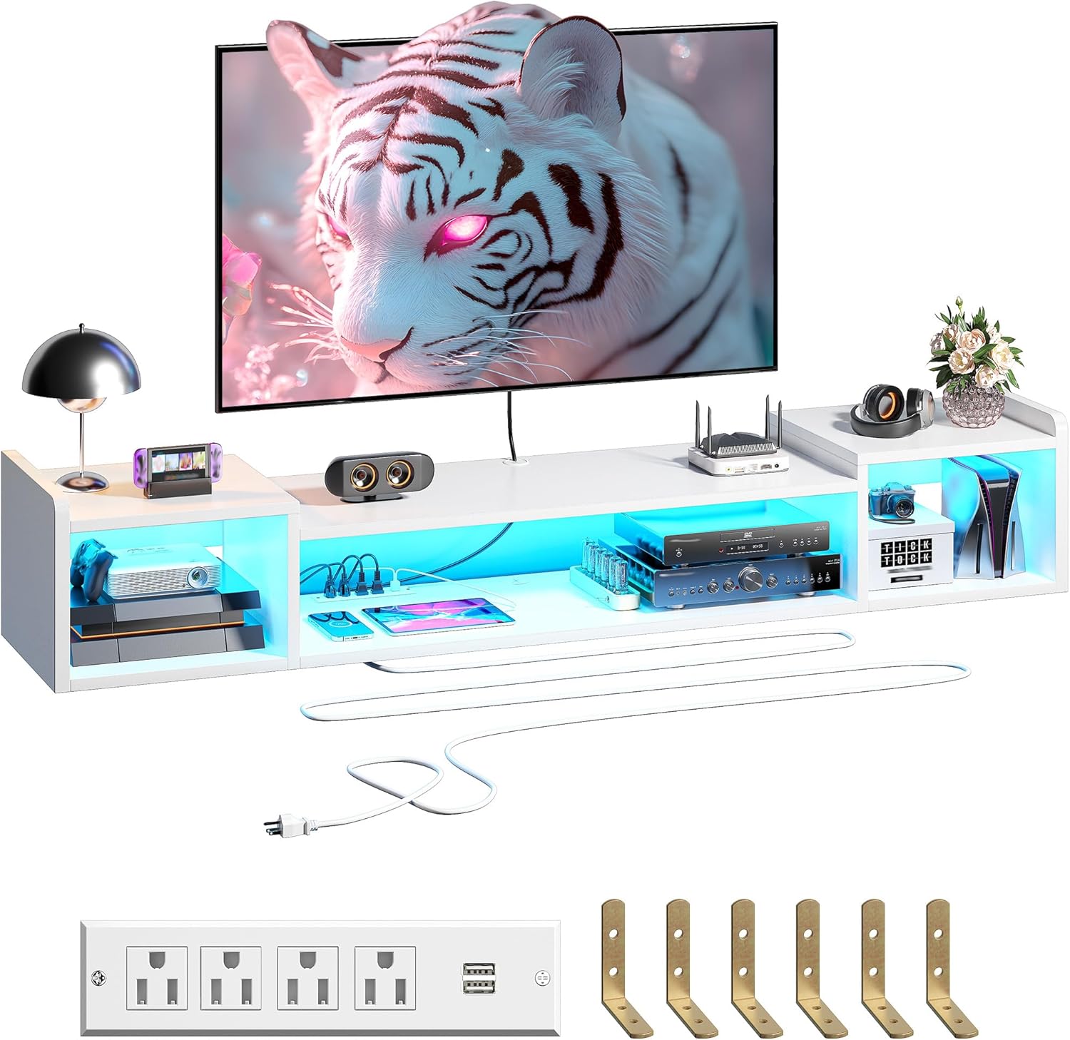 Modern White Floating TV Stand - LED Lights