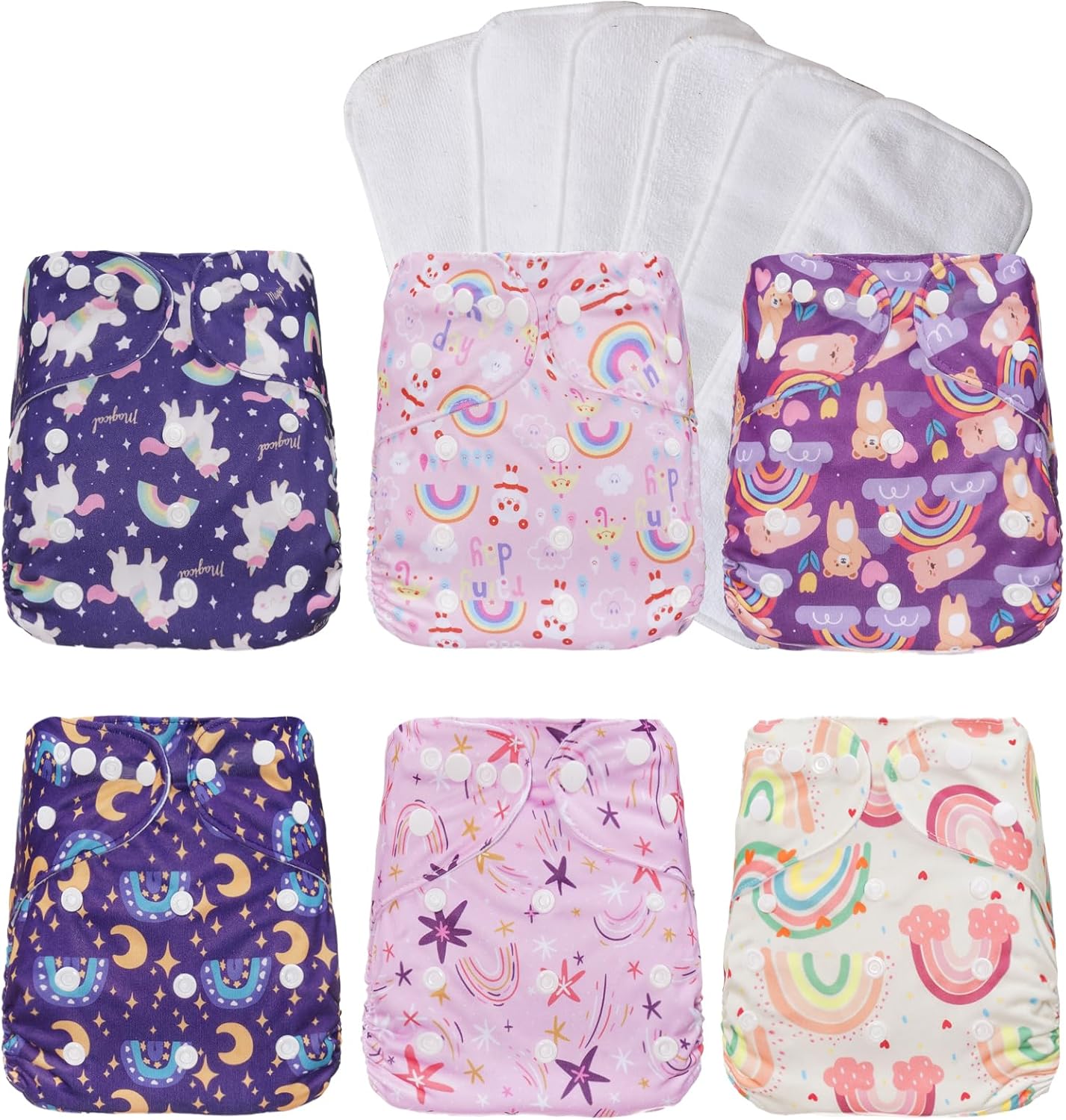 Adjustable Washable Diapers, 6 Pack with Inserts - CoolaPeach