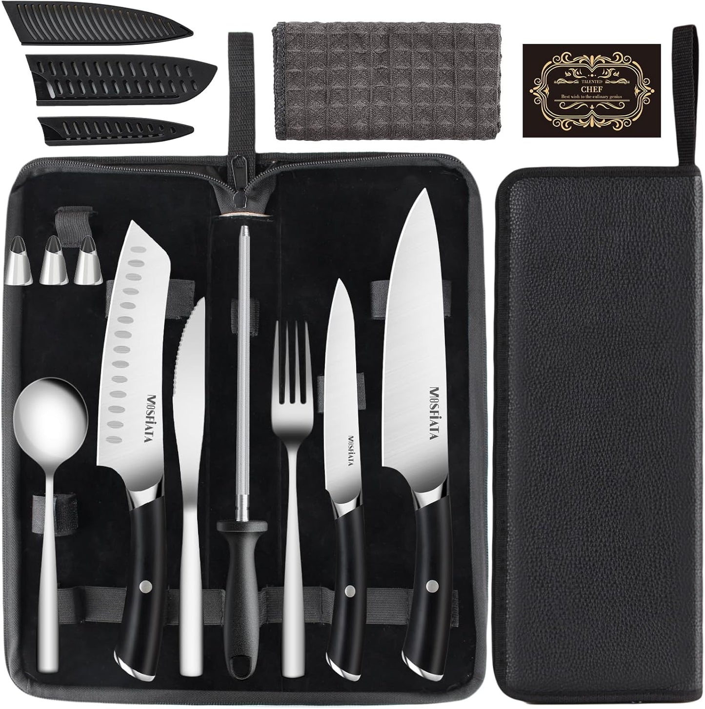 MOSFiATA Kitchen Knives Set with Carry Case for Outdoor Use