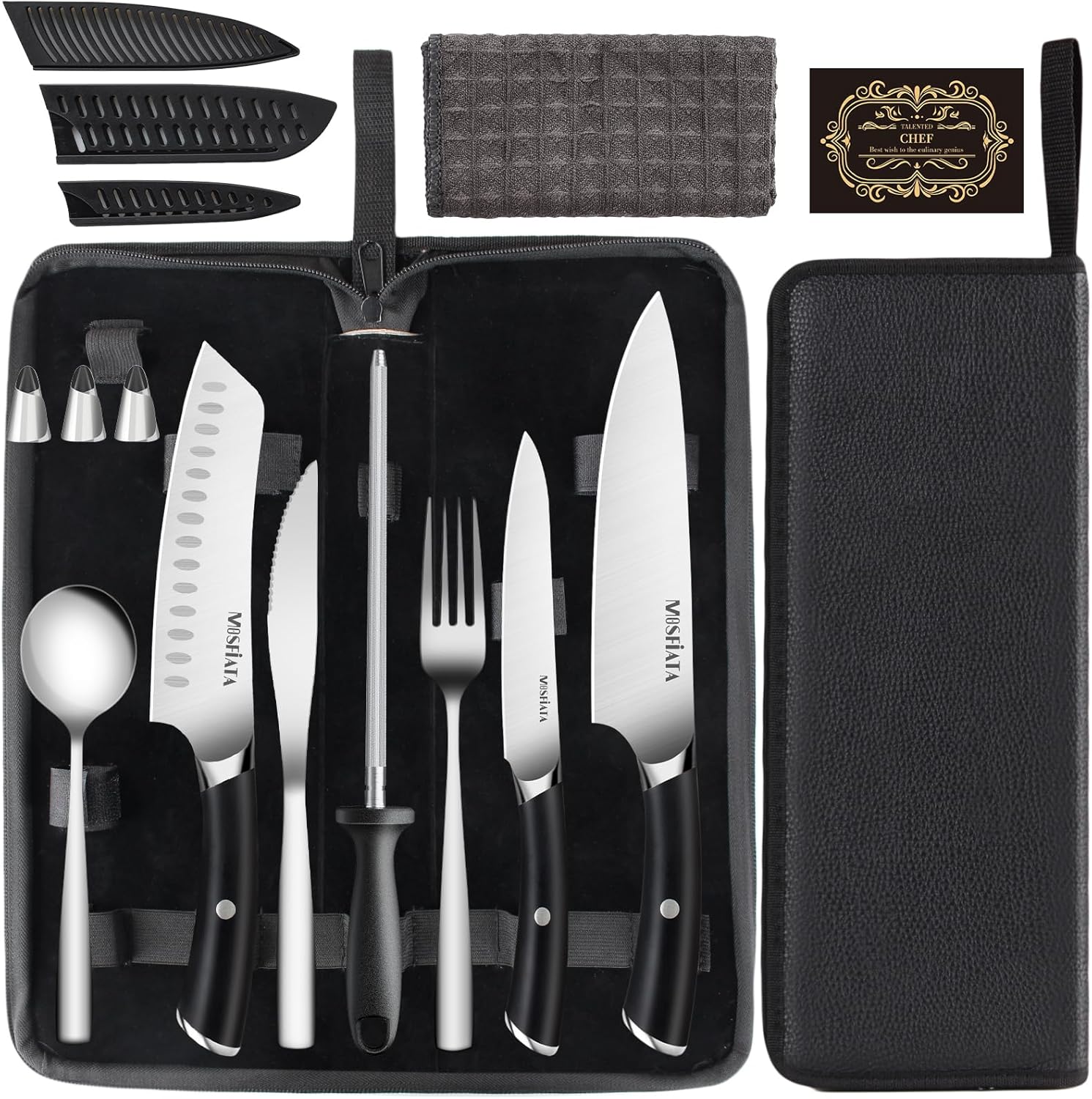 MOSFiATA Kitchen Knives Set with Carry Case for Outdoor Use