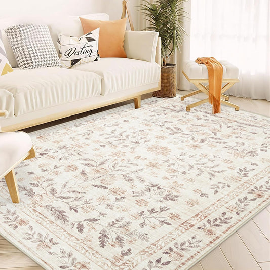 Boho Floral Area Rug 6x9 Soft Non-Slip Washable for Home