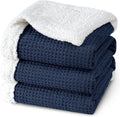 Waffle Sherpa Blanket Queen Size Navy Blue 90x90 in - Reversible Cozy