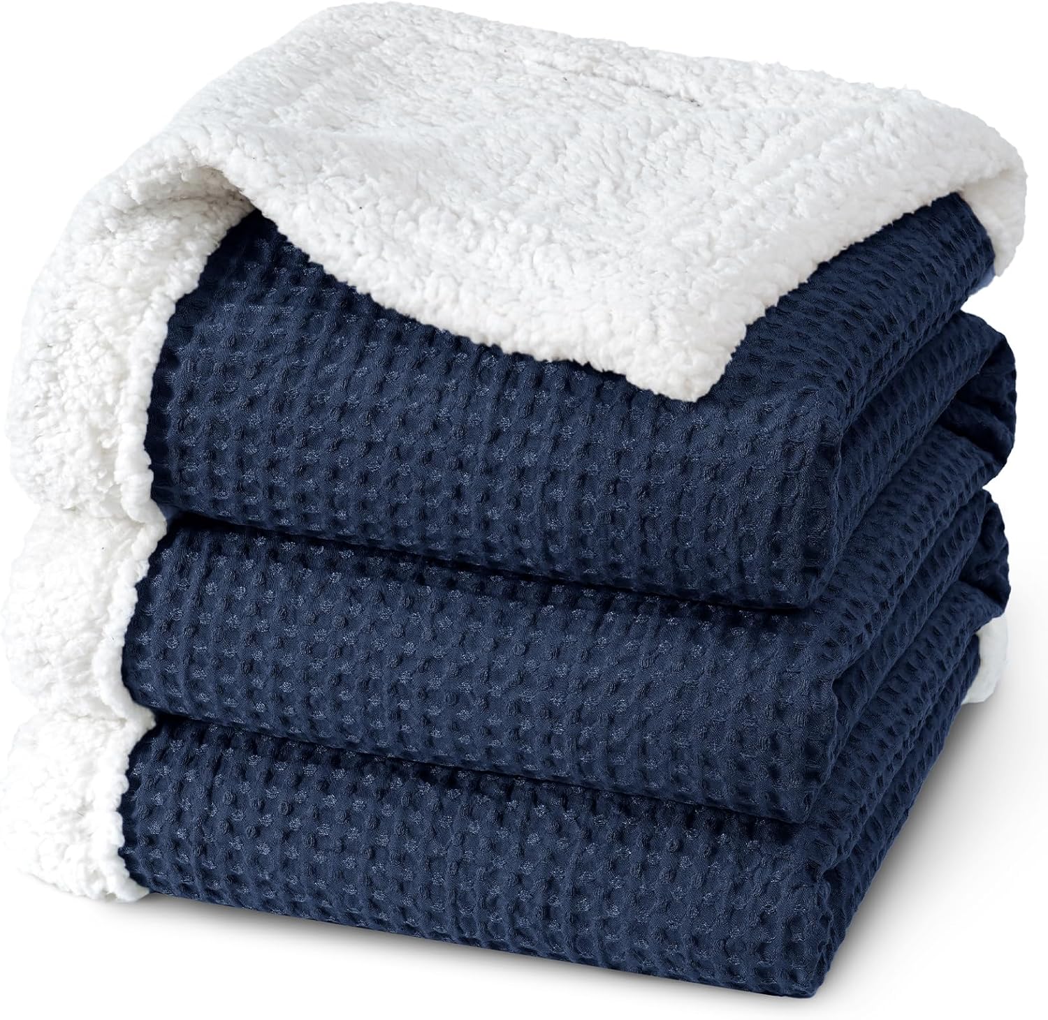 PHF Waffle Sherpa Blanket Queen Size, Cozy Soft & Reversible