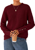 Fall Sweaters for Women Cozy Crewneck Pullover with Button Sleeves