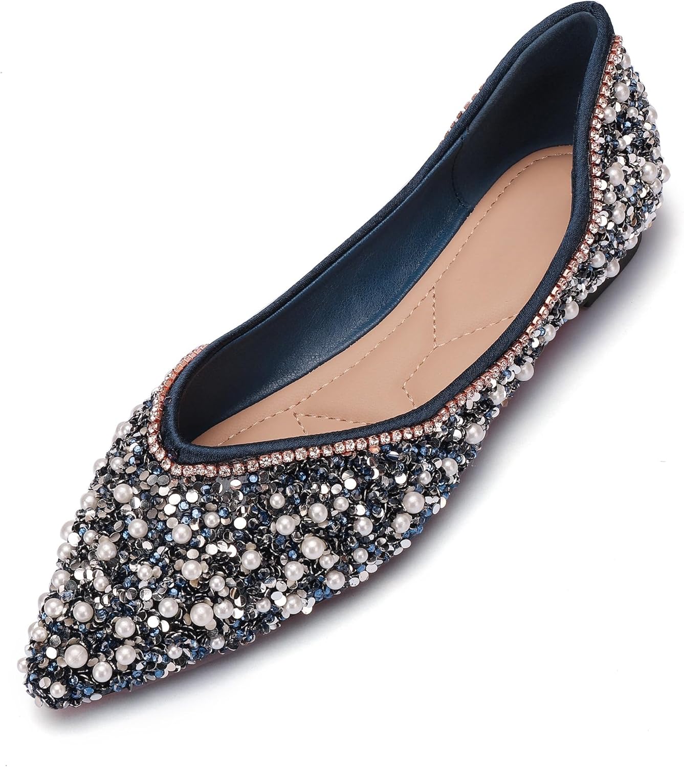 Women's Rhinestone Flats with Pointed Toe and Low Heel Style