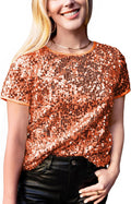 Sparkly Sequin Top Short Sleeve Glitter Party Blouse - Shimmer Tunic