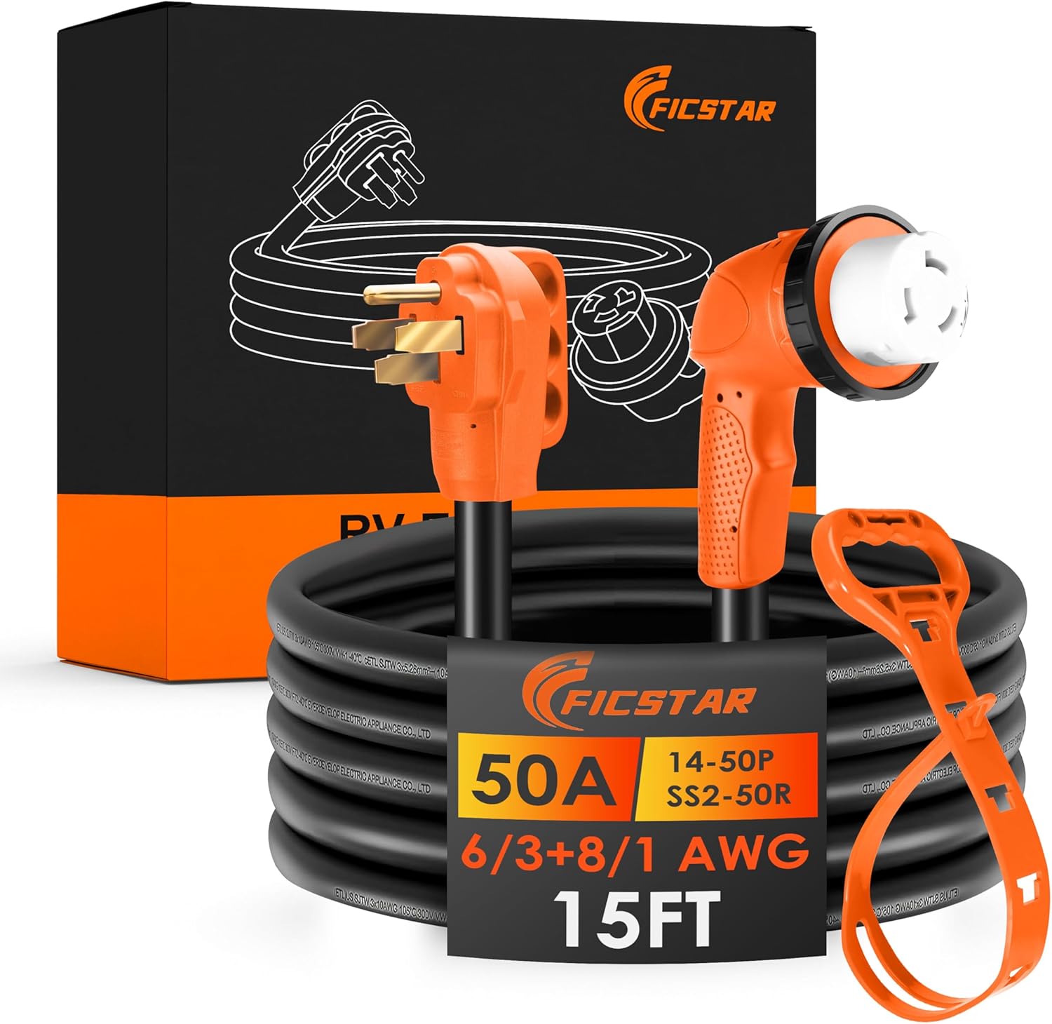50 Amp Generator Cord 15 ft - Heavy Duty RV Extension Cord
