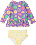RuffleButts Long Sleeve Swimsuit for Baby Girls with Scalloped Design