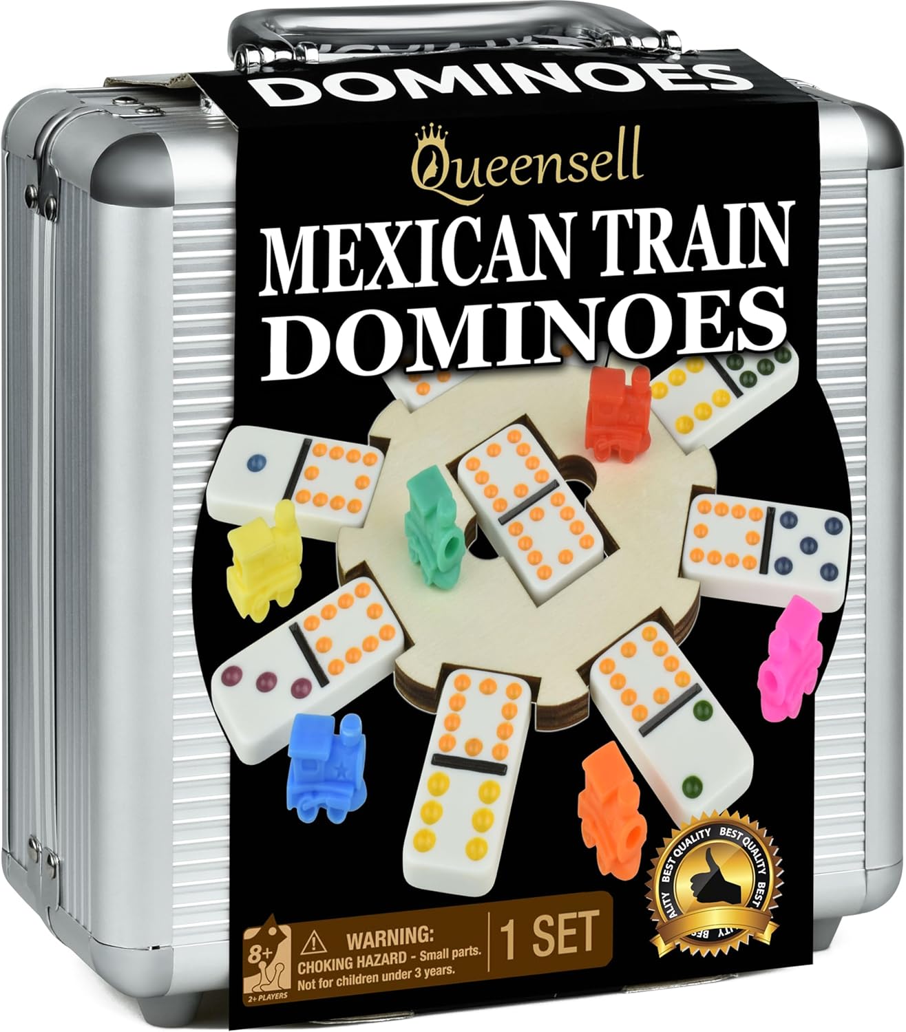 Mexican Train Dominoes Set with Wooden Hub for Family Fun
