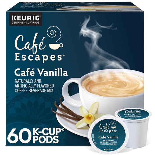 Cafe Escapes Cafe Vanilla Coffee Beverage K-Cup Pods 60 Count