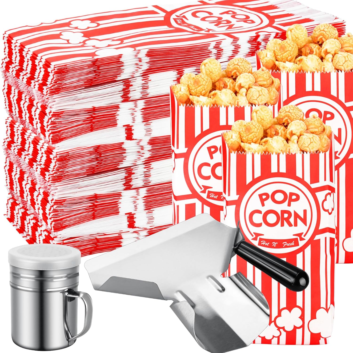 202 Pcs Popcorn Bags with Scoop and Shaker for Movie Nights