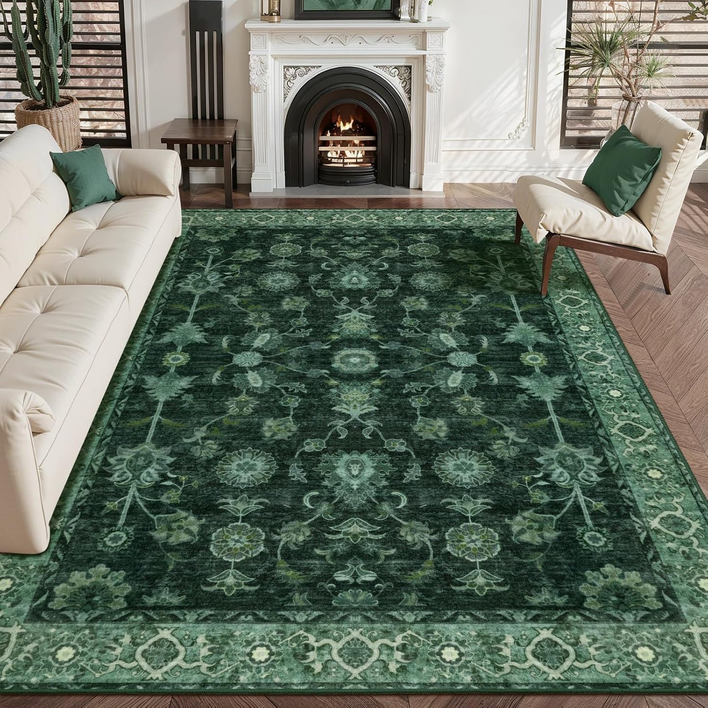 Vintage Floral Area Rug Washable Non-Slip Low Pile Design
