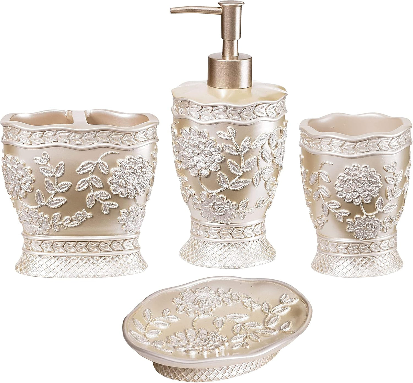 Rose Vine Bathroom Accessories Set - Unique 4pc Design